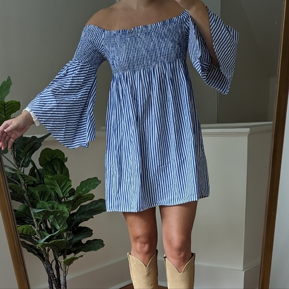 Blue striped mini dress - Picture 2 of 2